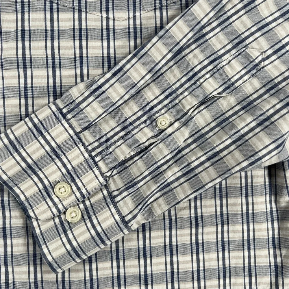 Banana Republic Shirt Mens Large Gray Plaid Long Sleeve Button‎ Up Soft Stretch